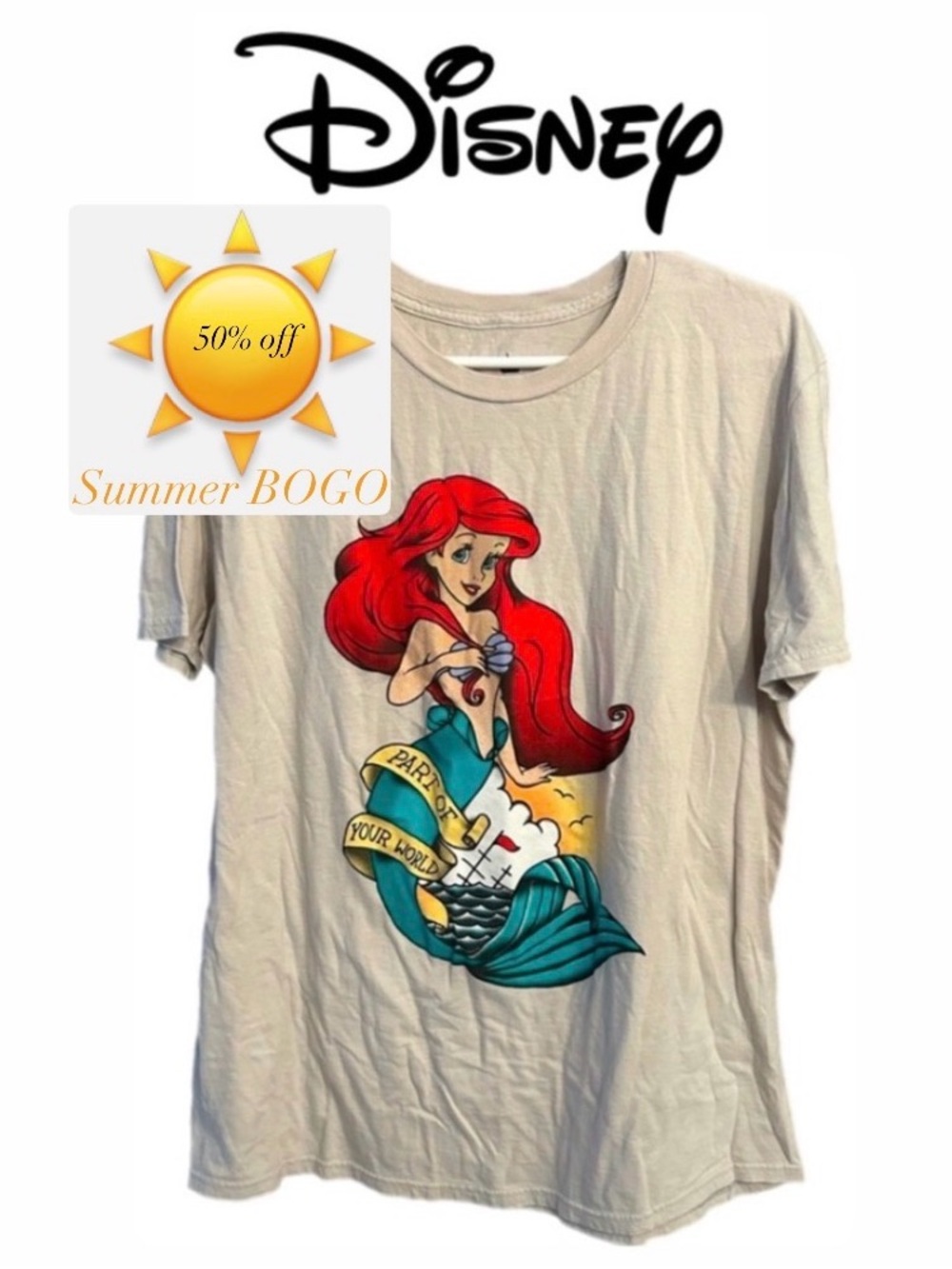 ☀️Disney🌞 Little Mermaid Old School 90’s Y2K Tattoo Style T-Shirt - size L